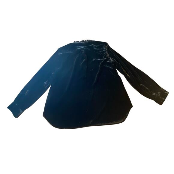 Talbots Black Velvet Long-Sleeve Blouse Ruffled Mandarin Collar Sz L Holiday - Picture 13 of 16